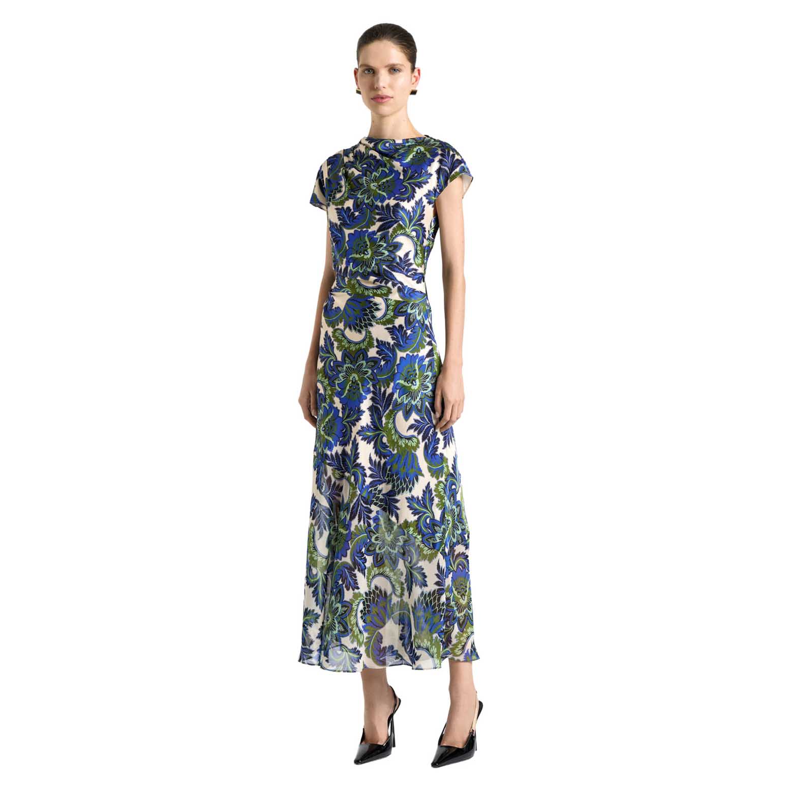 Cue Mirage Satin Drape Neck Midi Dress